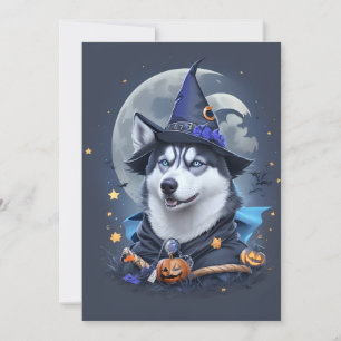Carte De Remerciements Chien Husky Enchanted : Délice d'Halloween magique