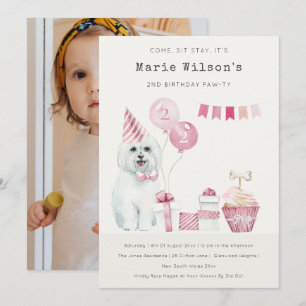 Carte De Remerciements Chien rose mignon Quel âge Anniversaire Photo Part