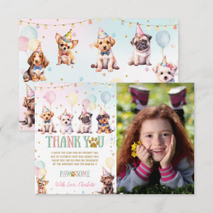 Carte De Remerciements Chiens de chiots mignons Ballons fête d'anniversai
