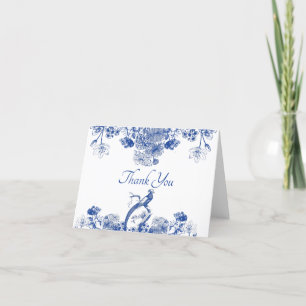 Carte De Remerciements Chine florale bleue et blanche Motif avec oiseaux