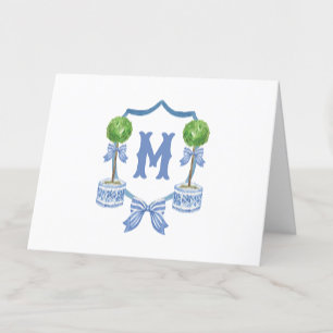 Carte De Remerciements Chinoiserie Aquarelle Bow Topior Monogramme Crest