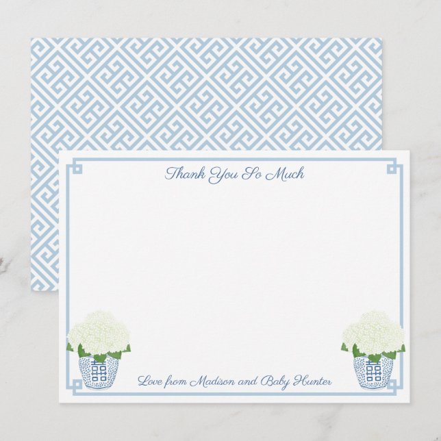 Carte De Remerciements Chinoiserie Chic Blanc Hydrangeas Baby shower garç (Devant / Derrière)