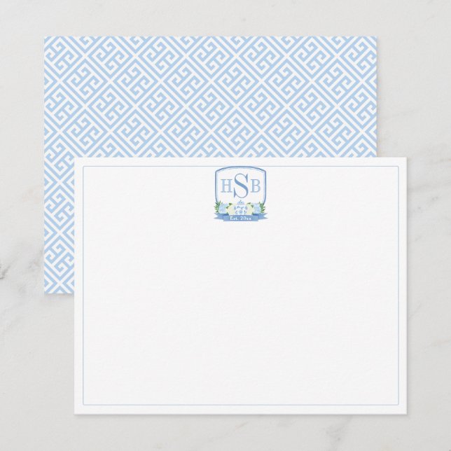 Carte De Remerciements Chinoiserie Élégante Monogramme Bleu et Blanc (Devant / Derrière)