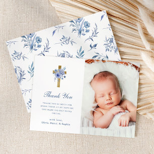 Carte De Remerciements Chinoiserie florale bleue et blanche   Photo Baptê