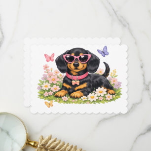 Carte De Remerciements Chiot avec des lunettes de soleil et des papillons