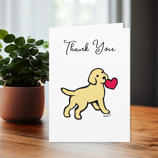 Carte De Remerciements Chiot jaune Labrador avec un coeur (Yellow Labrador Puppy with a Heart Design Thank You Cards for Labrador Owners.  Cute Cartoon Art.)
