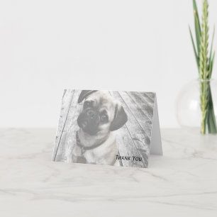 Carte De Remerciements Chiot précieux de carlin en noir et blanc