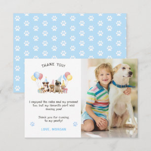 Carte De Remerciements Chiots mignons aquarelle photo bleue