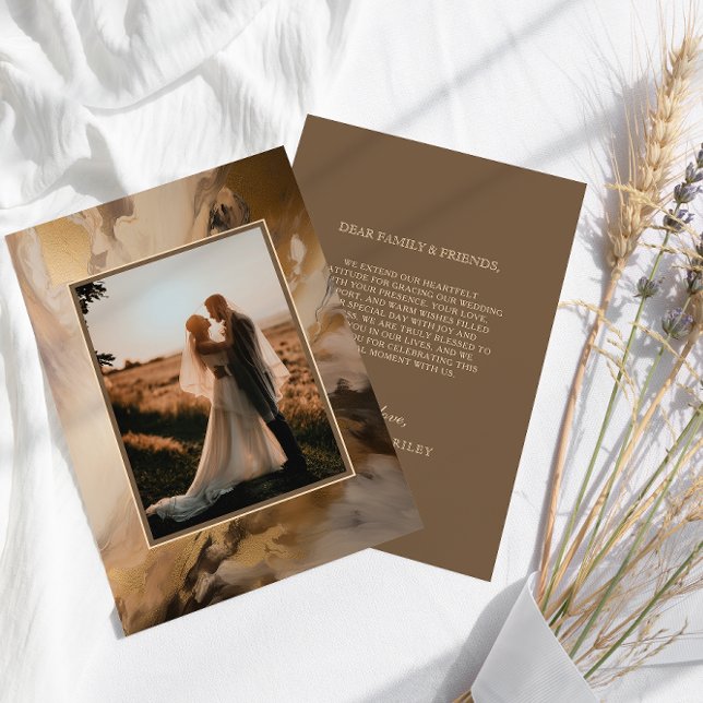 Carte De Remerciements Chocolat d'or moderne Mariage photo artistique (Créateur téléchargé)