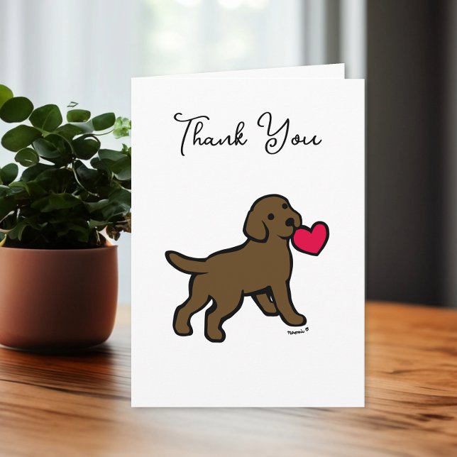 Carte De Remerciements Chocolat Labrador Chiot avec un coeur (Chocolate Labrador Puppy with a Heart Design Thank You Cards for Labrador Owners. Cute Cartoon art.)