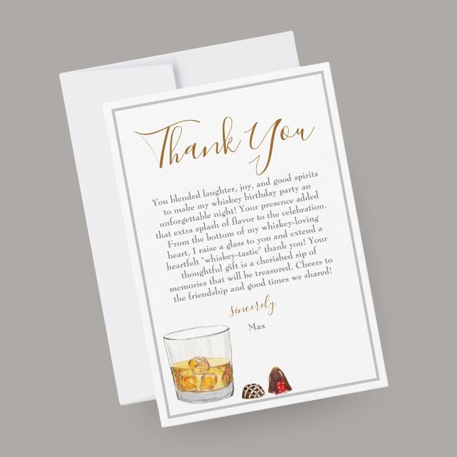 Carte De Remerciements Chocolats truffes au whisky aquarelle Anniversaire (A great Thank You note with the Whiskey and Chocolate Candy design. )