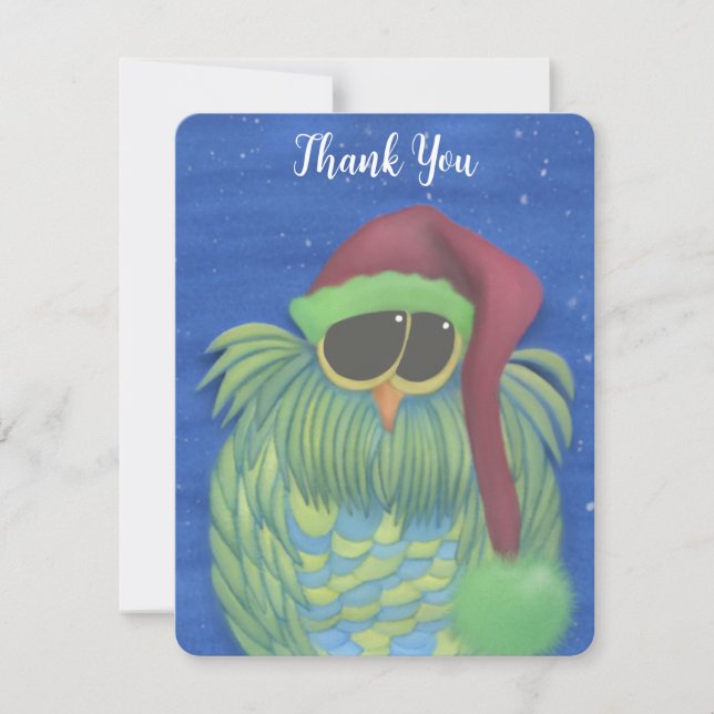 Carte De Remerciements Chouette adorable avec chapeau de Santa (Devant)