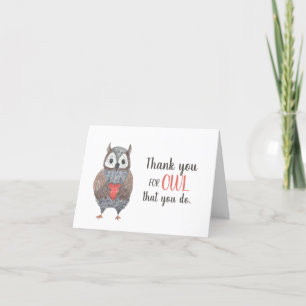 Carte De Remerciements Chouette adorable avec remerciement d'appréciation