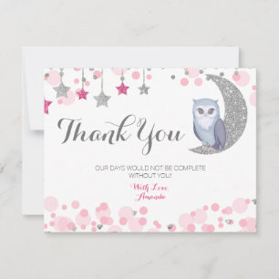 Carte De Remerciements Chouette au-dessus de la lune baby shower plat Car