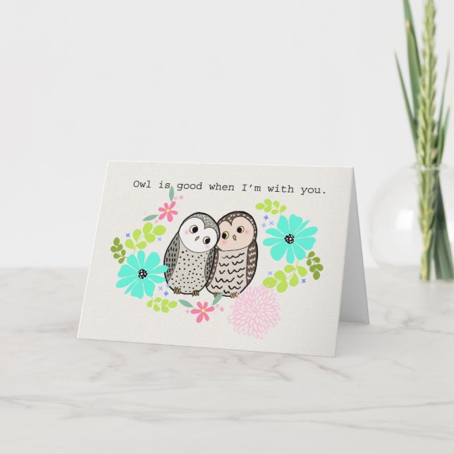 Carte De Remerciements Chouette de hibou amour Anniversaire Valentine Cou (Devant)