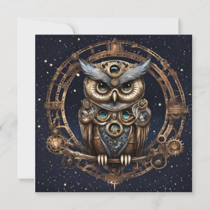 Carte De Remerciements Chouette de Steampunk contre le ciel étoilé
