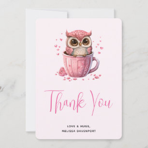 Carte De Remerciements Chouette rose mignonne en coupe