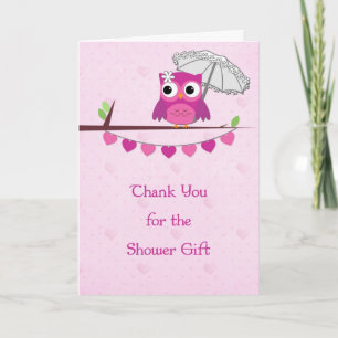 Carte De Remerciements Chouette Rose, Parapluie, Remerciement pour Baby S