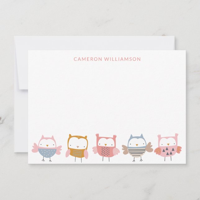 Carte De Remerciements Chouettes mignonnes en papier à lettres personnali (Devant)
