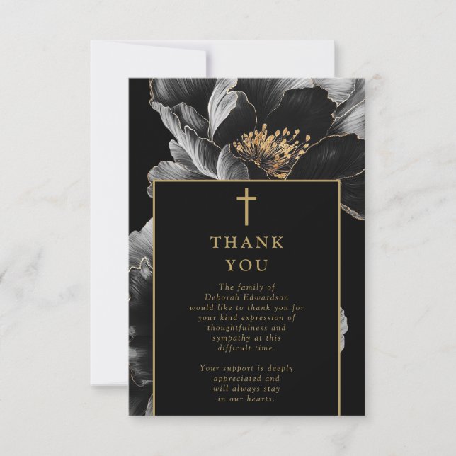 Carte De Remerciements Christian Black Gold Célébration De La Vie Funérai (Devant)