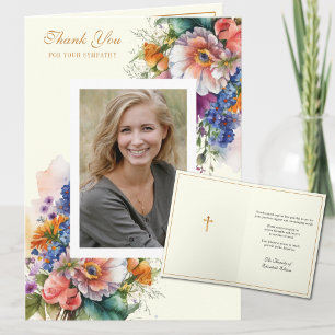 Carte De Remerciements Christian Condolence Floral Photo Appréciation