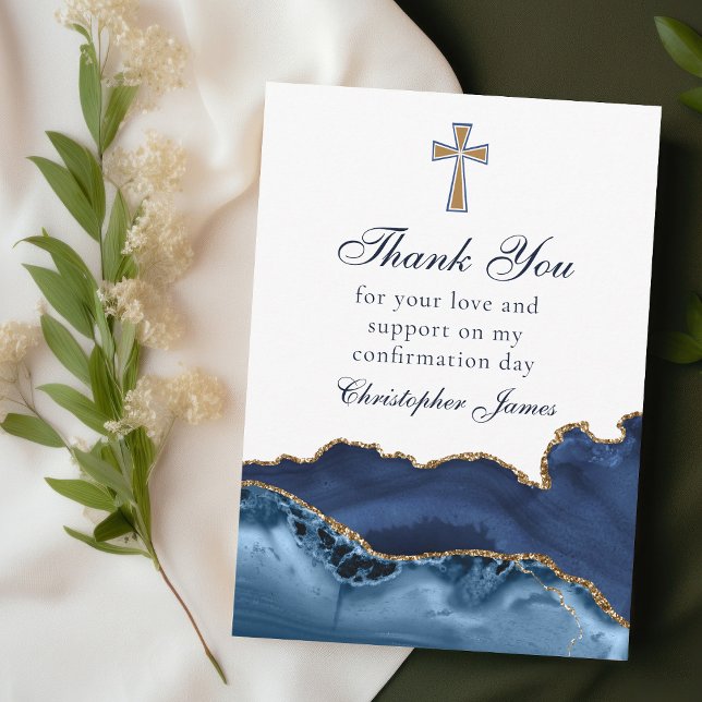 Carte De Remerciements Christian Cross Navy Blue Gold Confirmation (Créateur téléchargé)