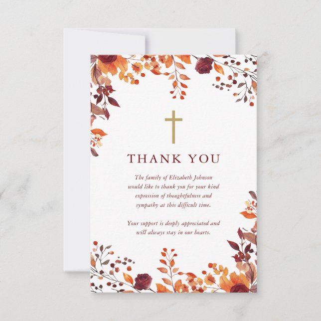 Carte De Remerciements Christian Fall Floral Célébration De La Vie Funéra (Devant)