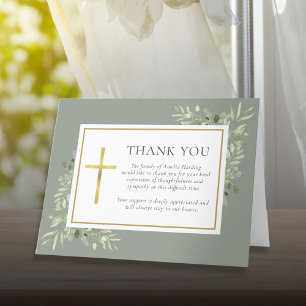 Carte De Remerciements Christian Funeral Watercolor Green