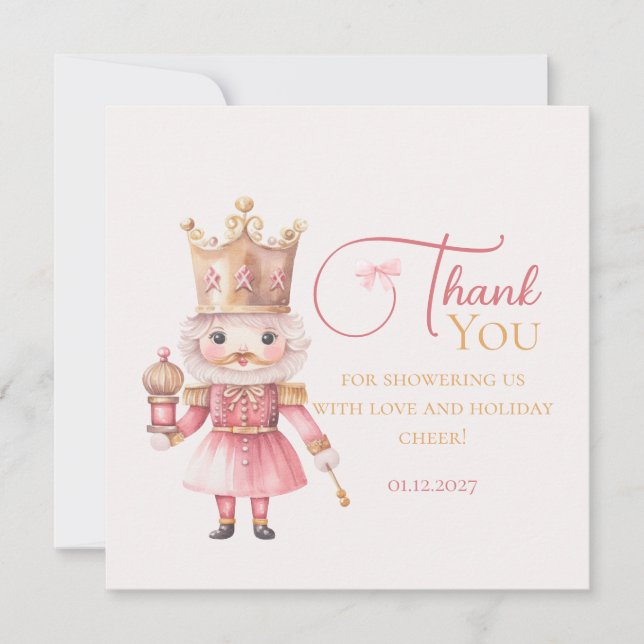 Carte De Remerciements Christmas Baby Shower Pink Nutcracker Thank You (Devant)