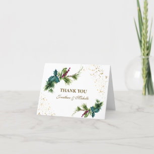 Carte De Remerciements Christmas Evergreen Red Berry Winter Wedding