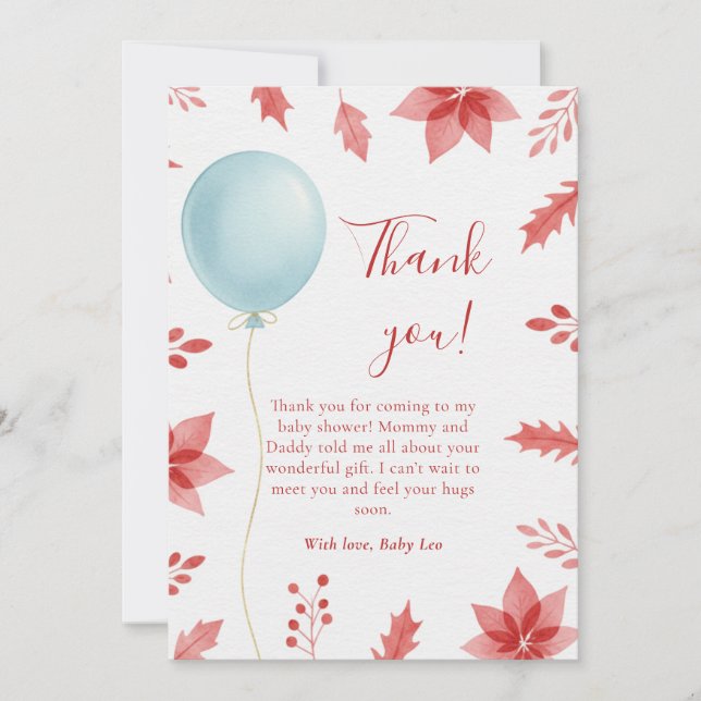 Carte De Remerciements Christmas Festive Balloon Red Leaves Baby Shower (Devant)