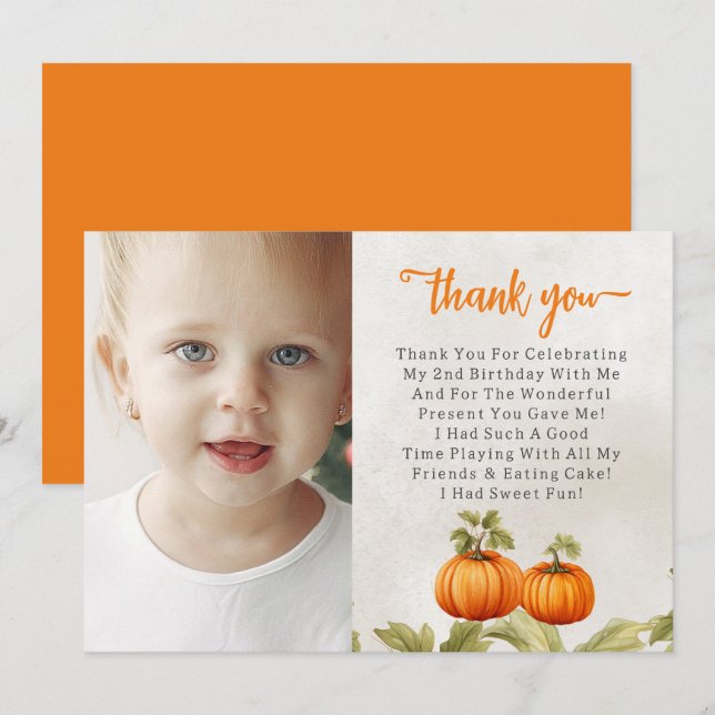 Carte De Remerciements Chute Burnt Orange Citrouille Patch Anniversaire (Devant / Derrière)