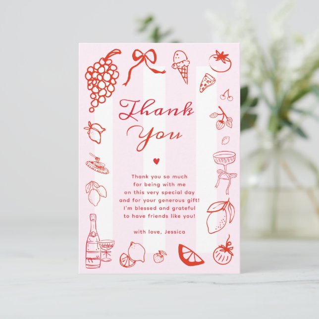 Carte De Remerciements Ciao Bella Fête des mariées italienne à main (Debout devant)