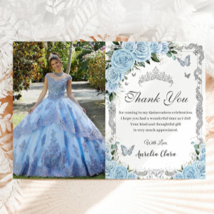 Carte De Remerciements Ciel bleu Sweet sixteen Floral Quinceañera Photo