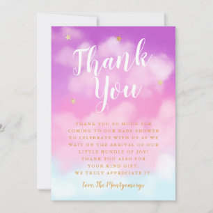 Carte De Remerciements Ciel envoyé Baby shower étoiles rose