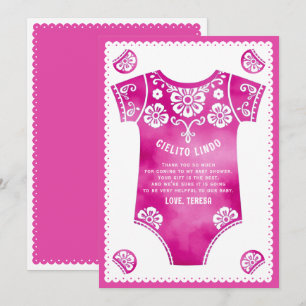 Carte De Remerciements Cielito Lindo mignon carrosserie rose fille baby s