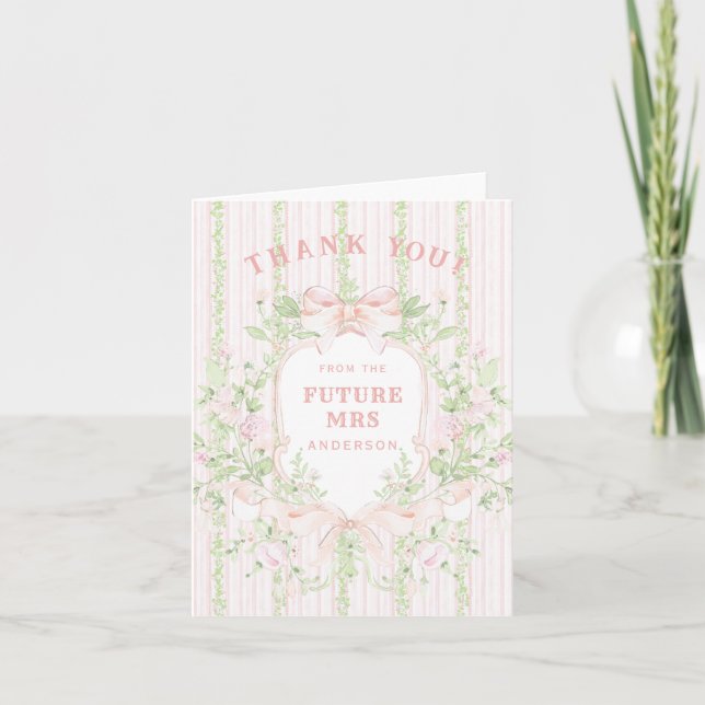 Carte De Remerciements Cimier de Fête des mariées rose doux (Devant)