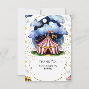 Carte De Remerciements Cirque d'anniversaire personnalisé à l'aquarelle