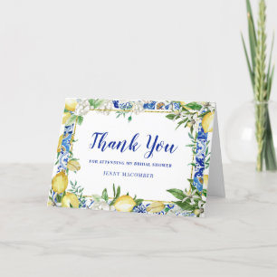 Carte De Remerciements Citron Blanc Floral Bleu Carrelage photo plié