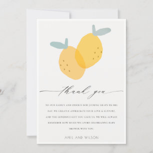 Carte De Remerciements Citron jaune mignon Fruit Citrus Baby shower clair