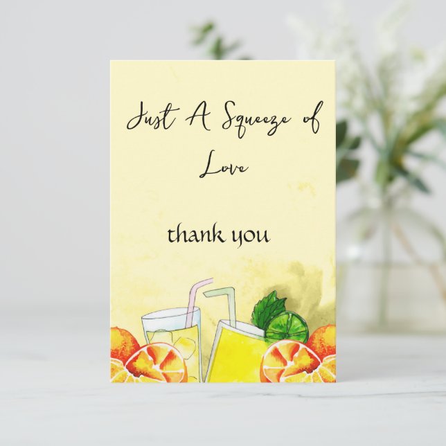 Carte De Remerciements Citronnade Squeeze of Love Citron Fête de Mariage (Debout devant)