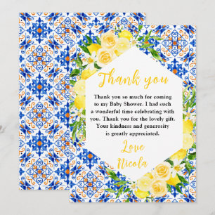 Carte De Remerciements Citrons avec feuillage Baby Shower Méditerranéen