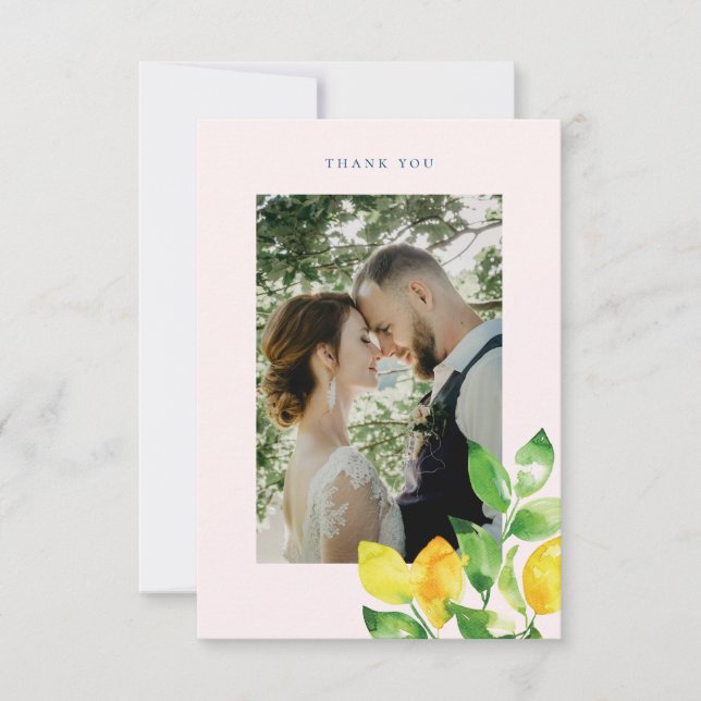 Carte De Remerciements Citrons d'été et feuillage Photo Mariage (Devant)