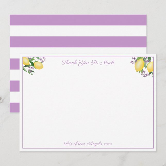 Carte De Remerciements Citrons Et Lavande Fête des mariées Violet Jaune (Devant / Derrière)