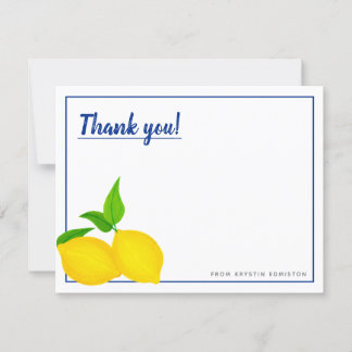 Carte De Remerciements Citrons jaunes modernes sur fond bleu