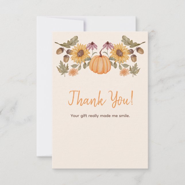 Carte De Remerciements Citrouille Automne Floral Baby shower d'automne (Devant)