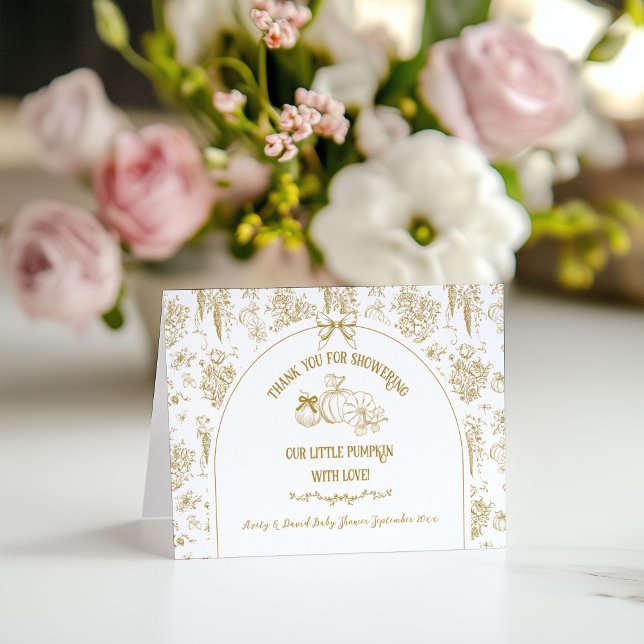 Carte De Remerciements Citrouille Automne or Whimsical Baby shower floral (Créateur téléchargé)