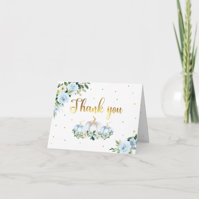 Carte De Remerciements Citrouille Baby shower Boy Fall Blue Citrouille (Devant)