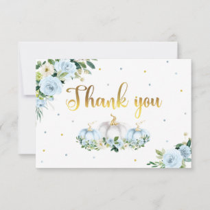 Carte De Remerciements Citrouille Baby shower Boy Fall Blue Citrouille