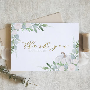 Carte De Remerciements Citrouille blanc et Baby shower d'automne verdoyan